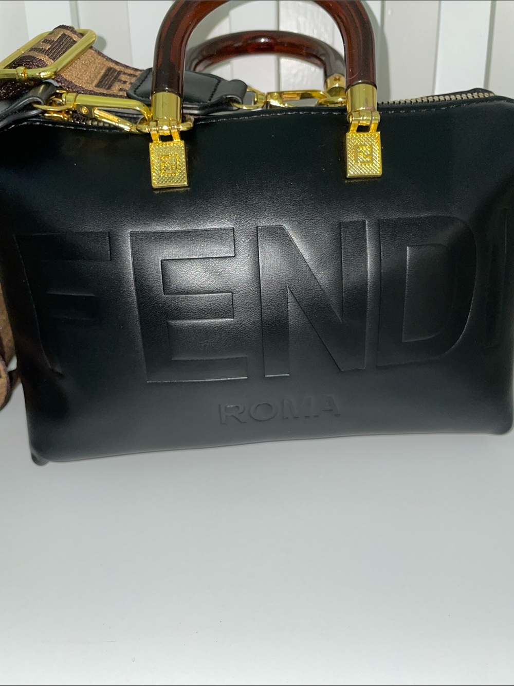 Black Satchel with Brown Strap shoulder bag purse